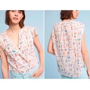 Anthropologie Daniel Kroll hieroglyphic, graphic, print button up shirt
